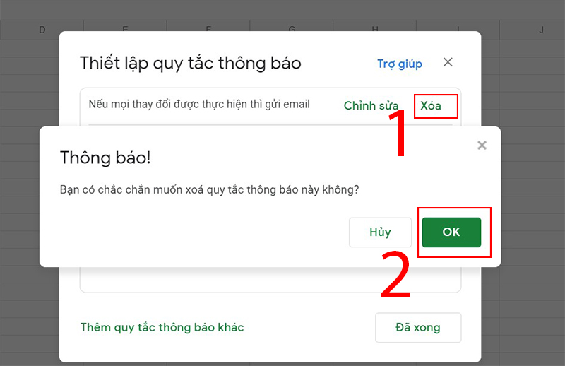 Chọn X&oacute;a v&agrave; nhấn OK